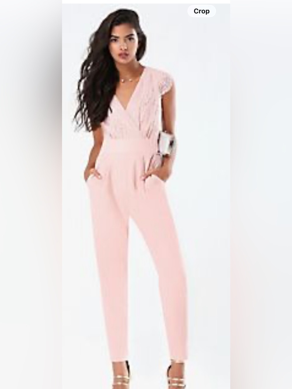 bebe Pink Lace-Trim V-Neck Jumpsuit